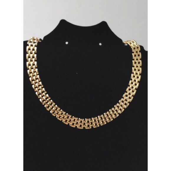 Gold Tone Choker Necklace Collar Vtg Weave 20" Substantial Not Marked Jewelry - Picture 2 of 3